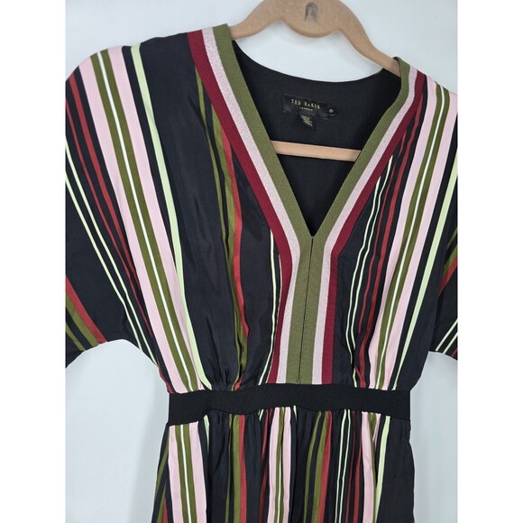 Ted Baker Safiiya Striped V-Neck Dress Fit & Flare TB 0 US 2 - Picture 5 of 10